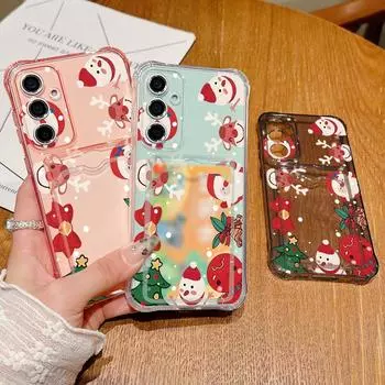 Clear Card Slot Christmas Santa Claus Shell Case for Samsung S24 S22 Ultra S23 S21 S20 Fe A55 A54 A53 A35 A34 A15 Shockproof Soft Silicone Slim Cover Samsung S24 серый