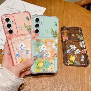 Clear Card Slot Rose Flower Pattern Soft Silicone Case for Samsung S24 S22 Ultra S23 S21 S20 Fe A55 A54 A53 A52 A35 A16 A15 Shockproof Slim Cover Samsung S24 серый