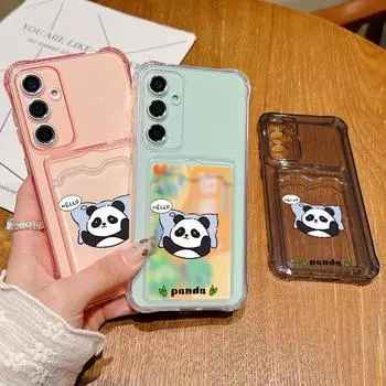 Clear Card Slot Soft Silicone Sleeping Panda Shell for Samsung S25 S24 S22 Ultra S23 S21 A56 A55 A54 A53 A35 A34 A26 A15 Shockproof Anti-Fall Cover Samsung S25 серый