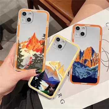 Clear Case For Apple iPhone 14 11 13 12 Pro 7 8 Plus XR X XS Max 6 6S 13Pro Silicone Phone Cover Mountain Peak Lake Vintage iPhone 14 Plus