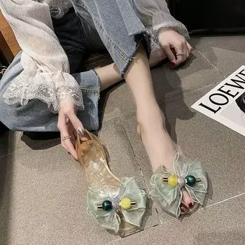 Прозрачные резиновые сандалии для женщин, зеленые, лето 2024, прозрачные, без каблука, плоские, резиновые, пляжные, женские туфли, обувь Comfort F Daily Vip 35