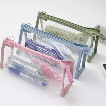 Clear Pencil Pouch Case with Zipper Waterproof Toiletry Makeup Storage Bag Student жёлтый