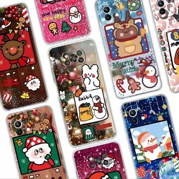 Clear Soft Case For Xiaomi Mi Poco X3 NFC M3 F3 12 11 Lite 11T 10T X3 Pro Note 10 9T Phone Funda Cover Christmas Cute Sled Elk Xiaomi Mi Note10Pro