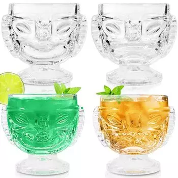 Clear Tiki Mug Set, Modern Bar Cocktail Glass, Tiki Bar, Home Party, Mojito, 14 oz, 400ml, 2 Pack 401-500ml