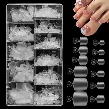 Clear Toe Nail Tips Full Cover False Toenails Gel Nail Extensions Press On Toenails At Home DIY matte