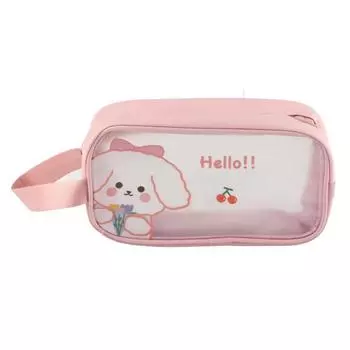 Clear Travel Bag Cherry Puppy Frosted Translucent Waterproof PVC Toiletry Bag Pouch for Washing L S 7.9 X 2.4 X 4.3in