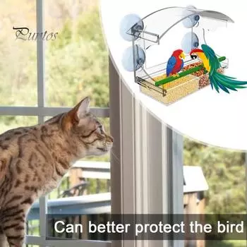 Кормушка для птиц с прозрачным окном и 4 крепкими присосками, акриловый домик для птиц на открытом воздухе, большие кормушки для птиц на открытом воздухе, безопасная для белок кормушка для птиц прозрачный