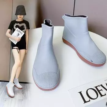 Clearance rain shoes women s fashion outer wear short rain boots Korean version contrasting color water shoes rainy day wear-resistant rubber shoes 36 чёрный