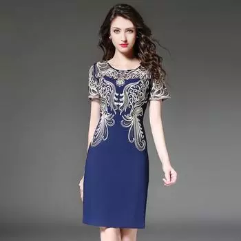 Clearance Special Offer Short Sleeve Women s Summer Belly Covering Silm Bottoming Dress Gentle Elegant Dress Goddess Temperament Blue L