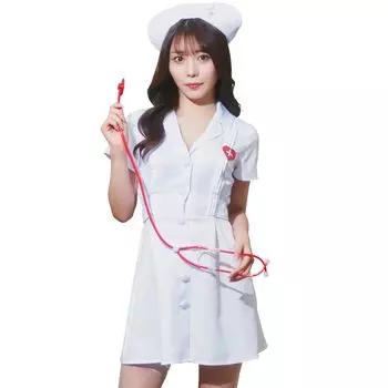 Clearstone GLOWHOLIC Косплей Хэллоуин Открытый Воротник Медсестра M Белый Женский