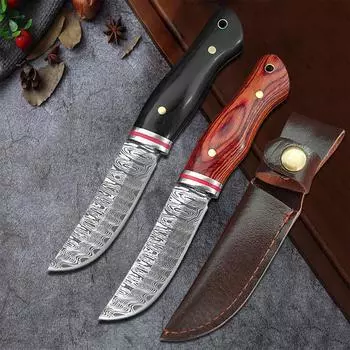 Cleaver Kitchen Boning Knife Damascus Pattern Utility Knife Stainless Steel Barbecue Fishing Meat Cutting Tools with Sheath