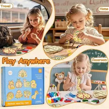 Cleboen Montessori Деревянные шнуровки Карточки Игрушки для малышей Детские поделки | Дошкольное образование разноцветный