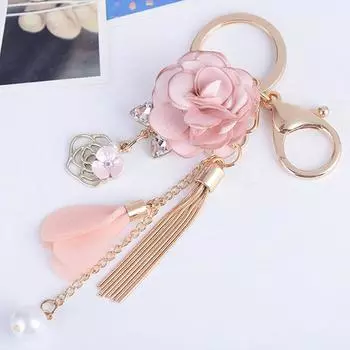 Clef Charm Pendant Bow Crystal Rose Flowers Keychain Key Ring Key Chain Tassel