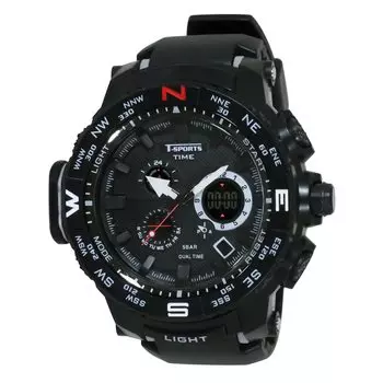 [Clefa] Ana-Digi Waterproof Multi-Function Stopwatch with Light Urethane Strap 190796 Men s Black