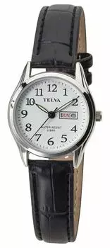 [Clefa] Analog Waterproof Date Day of the Week Leather Strap TE-AL176-WTS Women s Black