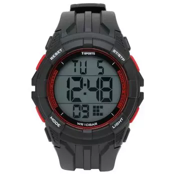 [Clefa] Sports Watch Digital Waterproof Backlight Date Day of the Week Display Urethane Strap TS-D317-RD Men s Black