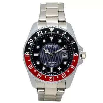 [Clefer] Аналоговые мужские солнечные водонепроницаемые металлические часы Bentley Red BT-AM388-RDS Silver