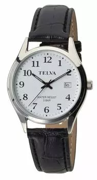 [Clefer] Аналоговый водонепроницаемый кожаный ремешок с датой, тонкий, TE-AM184-WTS, мужской, черный