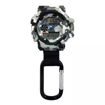 [Clefer] Карманные часы с карабином Digi Ana Водонепроницаемые нейлоновый ремешок Черный циферблат CB-AD079-WTB Мужские