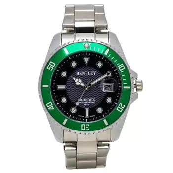 [Clepher] Аналоговые мужские солнечные водонепроницаемые металлические часы Bentley Green BT-AM388-GNS Silver