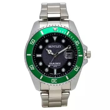[Clepher] Аналоговые мужские солнечные водонепроницаемые металлические часы Bentley Green BT-AM388-GNS Silver