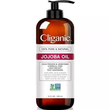 Cliganic Масло жожоба без ГМО, 16 унций (473,2 мл) 100% натуральное нерафинированное масло холодного отжима без гексана для волос и лица, 1 x 473,2 мл