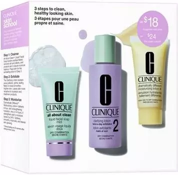 Clinique 3-Step Skin Care Kit Skin Type 2 Gift Set for Perfect Facial Cleansing TU прозрачный