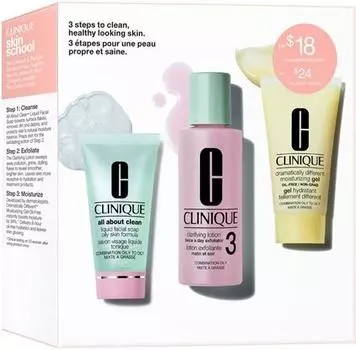 Clinique 3-Step Skin Care Kit Skin Type 3 coffret cadeau pour peaux grasses et mixtes TU прозрачный