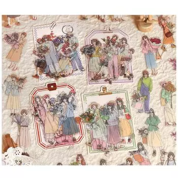 Cliocoo 120 листов Наклейки для блокнота «Девушка и цветок» Наклейки для скрапбукинга Декоративные наклейки Прозрачный ПЭТ-материал, используемый для фото-сделай сам