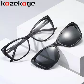 Clip Glasses Men S And Women S Myopia Dual-Purpose Magnetic Sleeve Glasses Retro Cat S Eye Polarized Sunglasses