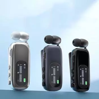 Clip-On Bluetooth Earphones Retractable Wireless Earphones With LCD Digital Display Ultra-Long Life Noise Cancelling Earphones чёрный