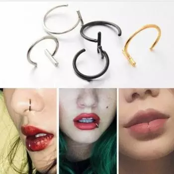 Кольцо-клипса для рта, обруч для тела, медицинская титановая сталь, кольцо для носа, кольца для губ, поддельный пирсинг, 1 шт., украшения для тела, уникальные 1.0*10mm серебряный