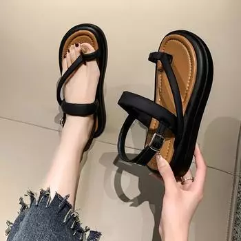 Clip Toe Roman Sandals Women 2024 Summer New Thick Bottom Flat Sandals Set Toe Beach Shoes Platform Sandals Sandalias De Mujer 35