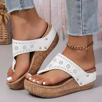 Clip Toe Wedge Heel Sandals for Women 2025 Summer Thick Bottom Beach Slippers Woman Plus Size Fashion Platform Sandalias Mujer 36 чёрный