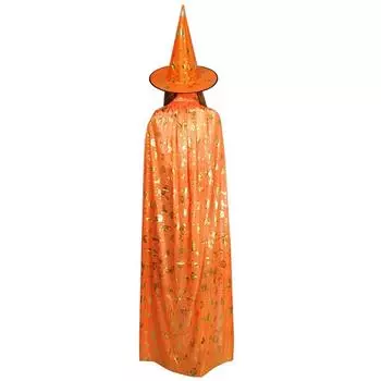 Cloak Gold Foil Costume Witch Hat Kids Adults Halloween Party Performance Stage StyleI