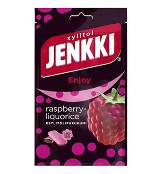 Cloetta Jenkki Малиновая лакричная жевательная резинка с ксилитом 1 пакетик x 100 г Финские сладости [Товар]