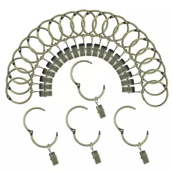 Closable Curtain Rings with Inner Metal Hanger Rings for Decorative Vintage Bronze Clips, 3-Inch Diameter, 24-Pack, Rust-Resistant Drapes, (TXZWJZ) бронзовый