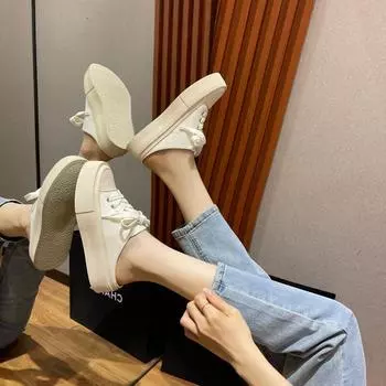 Закрытые полутапочки женская верхняя одежда новые летние полутапочки без каблука на платформе ленивые повседневные туфли для женщин 35 чёрный