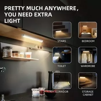 Closet Motion Activated Light Under Cabinet Lights 10LED Wireless Cordless Stick-on Battery Operated Aluminium Alloy for Stairs белый