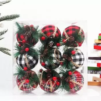 Cloth Bag Ball Black and White Red Check Ball Christmas Tree Hanging Christmas Foam Ball Decoration Foam Material 6CM