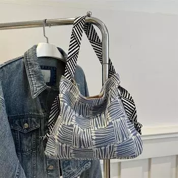 Cloth bag large-capacity bag women s autumn new canvas bag shoulder bag portable lazy wind commuter tote bag синий