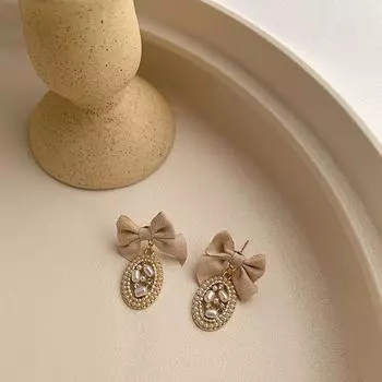 Cloth Baroque Fabric Bow Earrings Fashion Jewelry Korean Style Earrings Female Dangle Earrings бежевый