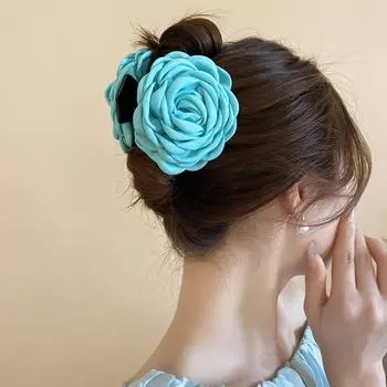Cloth Flower Hair Claw Acrylic Hair Crab Clip Sweet Rose Hair Catches Party зелёный
