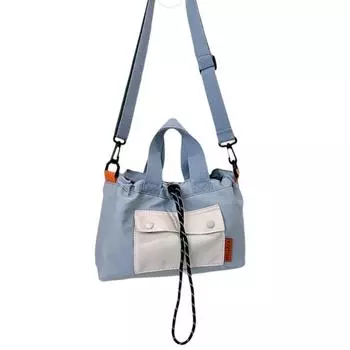 Cloth Nylon Crossbody Bag Contrast Color Drawstring Bucket Bag Simple Shoulder Pouch Students