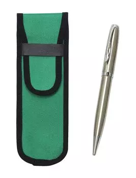 Cloth Pencil Case Green Elegant Silver Rotating Ballpoint Pen Set 2 Pack T23-NK02G-LF01CB-2
