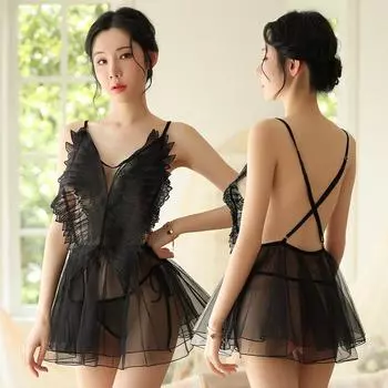 Одежда придворный стиль ночная сорочка перспектива секс нижнее белье сетка халтер крылья ангела милый костюм принцессы one size fits all