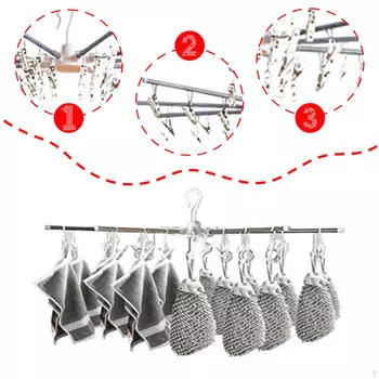 Clothes Drying Rack Hanging Laundry Rotatable Multifunction with 30 Clips Garment Hanger