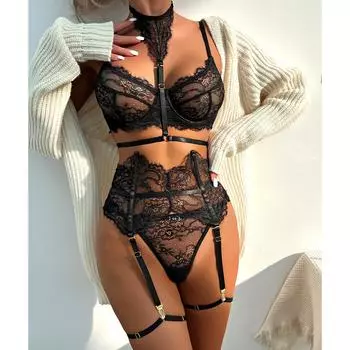 Одежда веселый комплект из трех предметов кружевные ресницы кружевная косточка рыбы вставка включая кольца для шеи и ног S