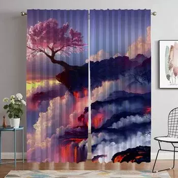 Cloud Kitchen Curtains for Living Room Blackout Curtain Home Interior Curtains 2 Pieces Partition Shades Tulle for Bedroom Child W50xH70cmx2pcs-CL
