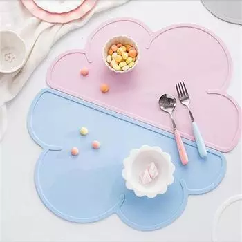 Cloud Placemat Пищевой силиконовый коврик для стола Детский термостойкий коврик Детские салфетки для стола Противоскользящие коврики, легко чистящиеся 1pcs светло-синий